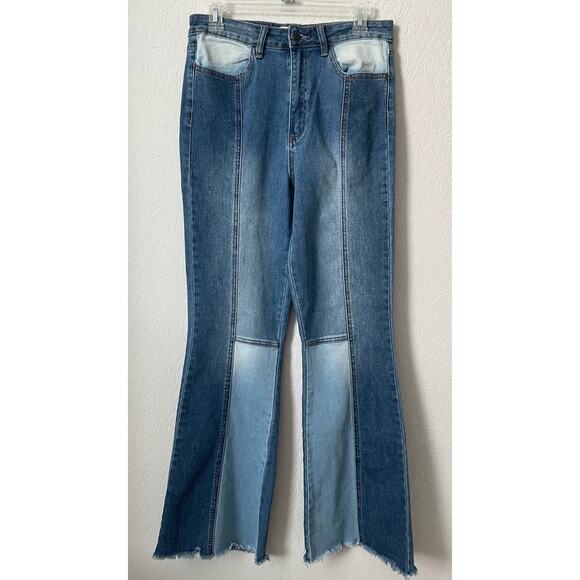 Harper Heritage Bell Bottom BOHO Patchwork Women's Jean W/ Raw Hem Size 29 - Picture 1 of 4